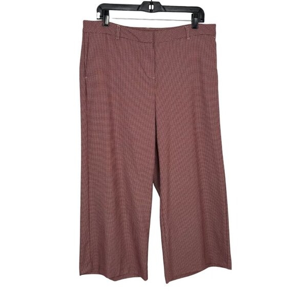 J. Jill Houndstooth Red Ivory Wide Leg Ankle Trouser Slacks Career Women's 16 - Picture 1 of 12